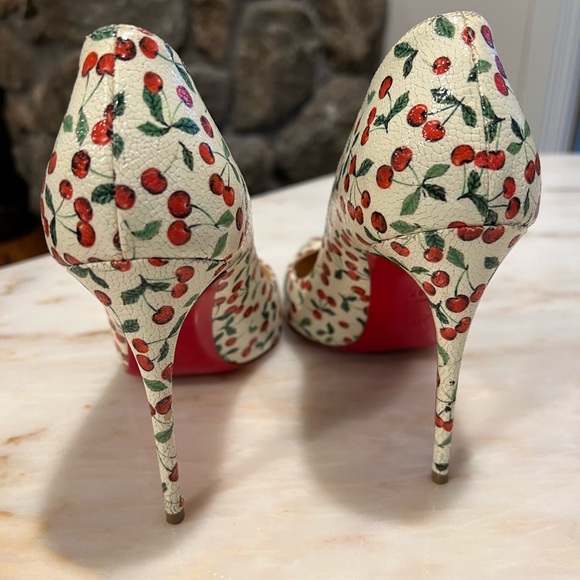 Authentic Christian Louboutin PIGALLE FOLLIES 100 pumps cherry print EU37/US6.5 - Picture 4 of 13